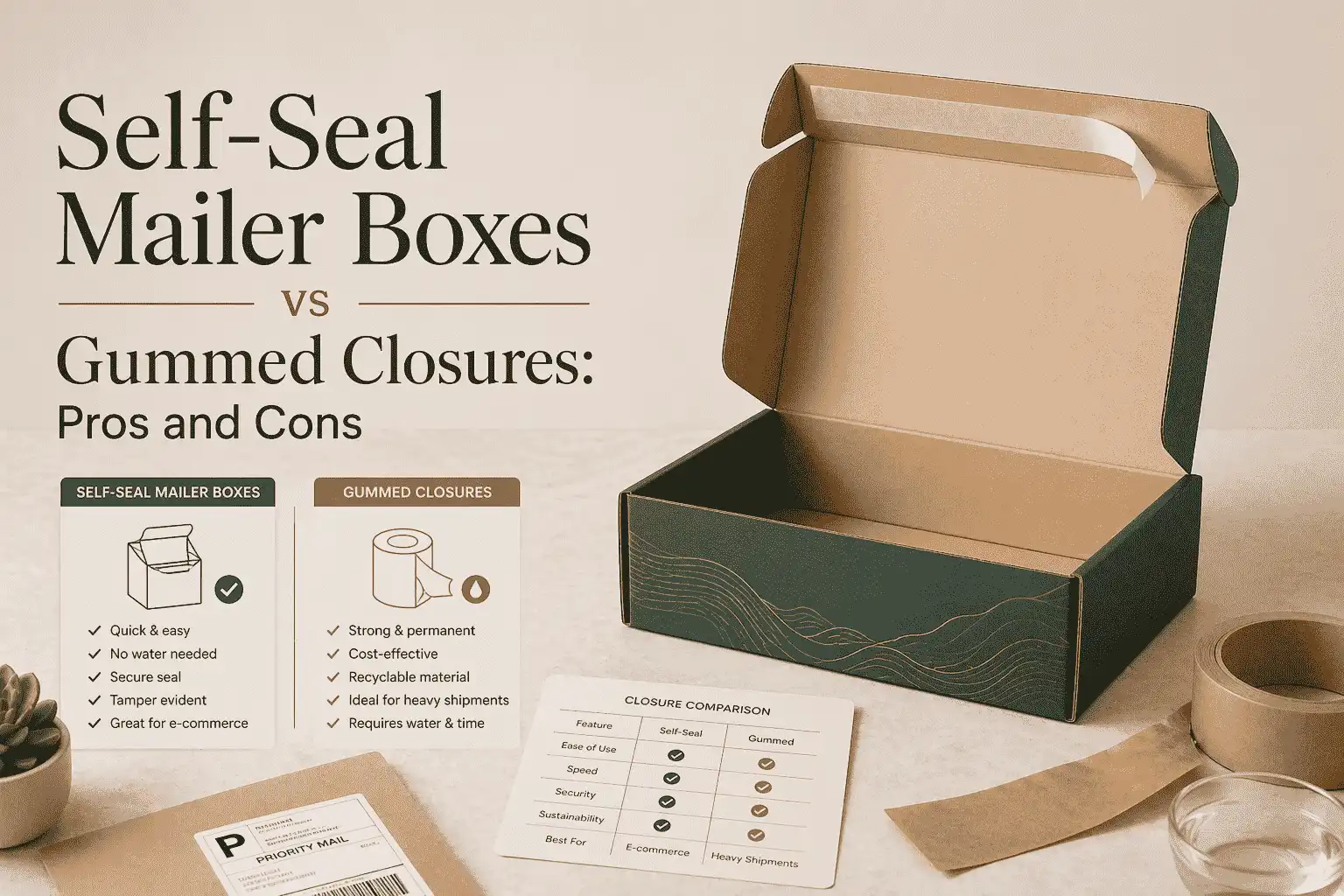 Self-Seal Mailer Boxes vs Gummed Closures: Pros and Cons